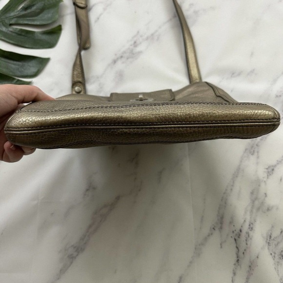 Fossil Leather Cross Body Purse Bag Silver Gold Metallic Square Medium - Picture 6 of 10